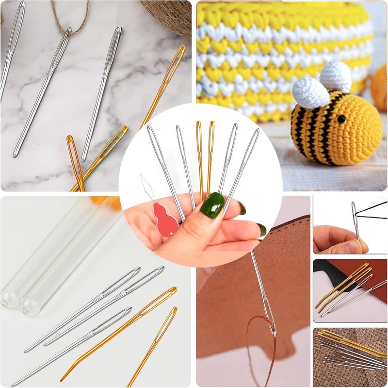 pikdmin 32 pcs Large Eye Sewing Needles Kit, Stainless Steel Large-Eye Blunt Needles & Bent Tapestry Needles for Tapestry,Sewing Wool,Weaving （ Crochet Locking Stitch Random Color） - Image 5